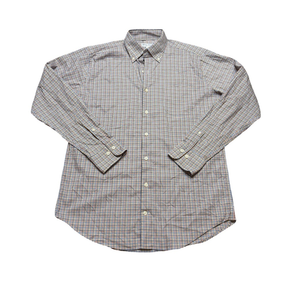 👔 Peter Millar‎ Plaid Stretch Button Down Shirt Orange Blue Men M 👔